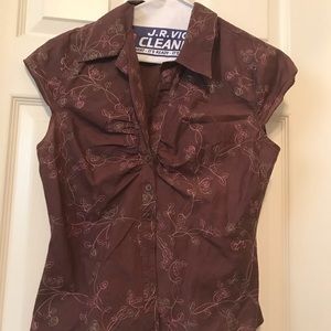 Brown top with neon green and pink embroidery